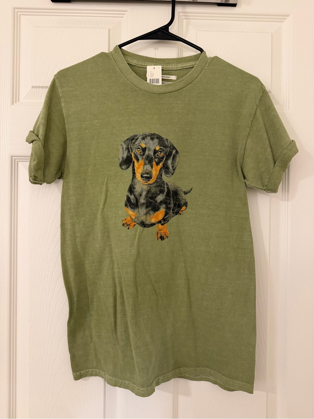 Anthropologie Olive Green Dachshund Graphic Dog T-Shirt